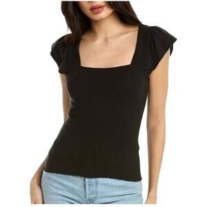 Nation LTD Alicia Top 100% Pima Cotton Black Smocked Square Neck Shirt Womens M